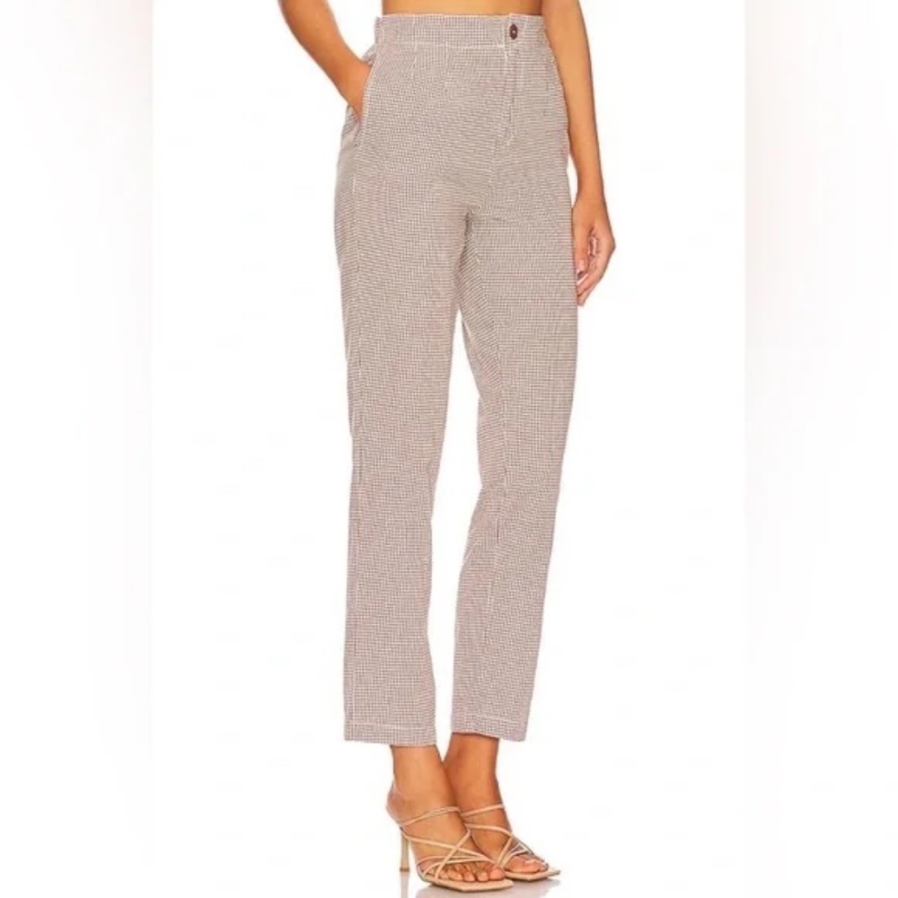 FREE PEOPLE Kate Plaid Straight Leg Pant in Brown & White in Size Small - Picture 4 of 8